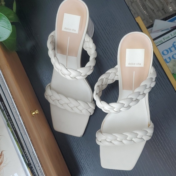 DV Dolce Vita Tessa Braided Double Strap Sandals Heels in Ivory - Women's 9 US - Picture 3 of 12